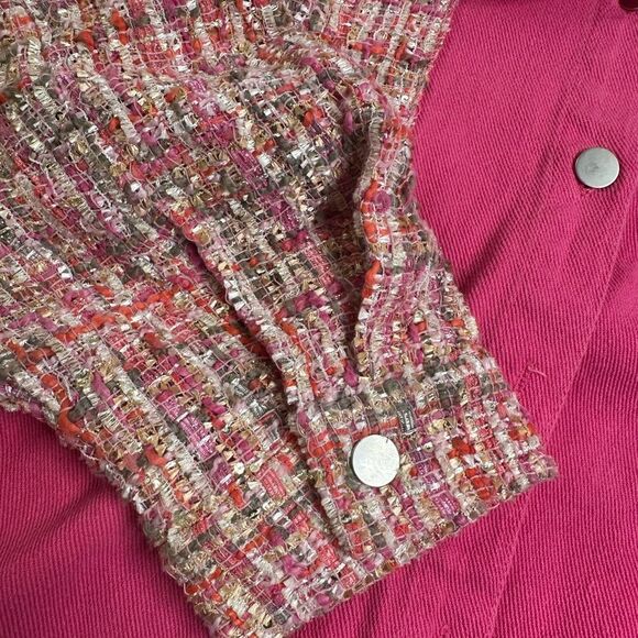 EUC And The Why Pink Tweed Raw Hem Drop Shoulder Denim Shacket Jacket - Size 8 - Picture 5 of 10